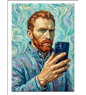 Telefon Tutan Van Gogh Tarzı Dekoratif Kanvas - Mdf Ahşap Tablo