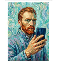Telefon Tutan Van Gogh Tarzı Dekoratif Kanvas - Mdf Ahşap Tablo