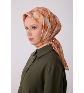 Çiçek Desen İpek Twill Eşarp  - 2026 İlkbahar-Yaz (T)  4319 (Kiremit)