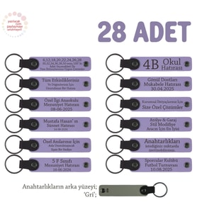 Spor Grubu İçin Üzerine İsim Yazılabilen Hediye Edilebilir Anahtarlık 28’li Set, Mor Menekşe & Gri (Lila - Mor)