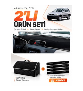e-biz HONDA CR-V (1996-2001) Uyumlu Torpido Örtüsü + Tay Tüyü Bagaj Çantası Seti - Siyah-Gri - HO013