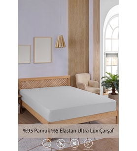 Penye-Likralı Lastikli Çarşaf, 120×200 Tek Kişilik %100 Pamuk-Elastan Örme Kumaş, 200 gr/m² (Açık Gri)