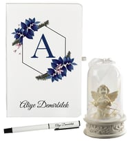 Sevgiliye Hediye Kişiye Özel Defter ve Işıklı Melek Fanus Hediye Seti
