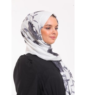 Çiçekli Desen Pavia Seri Şal Eşarp Askısı İle Birlikte 90x200 Beyaz Siyah-90X200