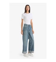 Defacto Baggy Fit Yüksek Bel Katlamalı Paça Mavi Kadın Jean Pantolon E9134AX/NM28
