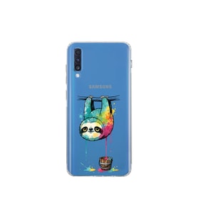 Samsung Galaxy A70S ile Uyumlu Splash Tembel Hayvan Tasarımlı Şeffaf Silikon Kılıf