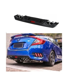 Honda Civic Uyumlu Fc5 Turbo Difüzör 2017 Arka Tampon Eki Siyah