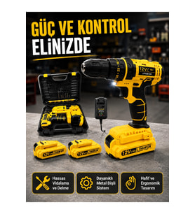 12v Akülü Matkap, 20-30 Nm Tork, Çift Hız, Led Işık