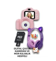 Dijital Çocuk Kamerası ve Rgb Kablosuz Kedi Kulaklık Kiti Mikro Sd Hafıza K