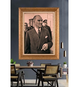 Altın Varaklı Çerçeveli Paspartulu Atatürk Tablo TR1438 (Gold)