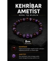 Kehribar Ametist Doğal Taş Bileklik 8 mm Osmanlı Doğal Taş