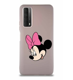 Huawei Y7A Soft Premier Kapak Minnie Mouse-B Tasarımlı Silikon Kılıf - Pudra (Şeffaf)