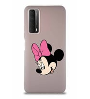 Huawei Y7A Soft Premier Kapak Minnie Mouse-B Tasarımlı Silikon Kılıf - Pudra (Şeffaf)