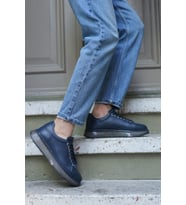 Hakiki Deri  Erkek Casual Ayakkabı 154MA24-1001 (Lacivert)