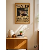 One Piece Mihawk Wanted Poster, Ahşap Çerçeveli Duvar Tablosu - Anime Severlere Özel
