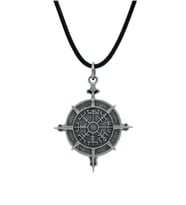 Viking Vegvisir Pusula  Deri ip Kolye - Gümüş Kaplama - Kadın Erkek Kolye - No:937