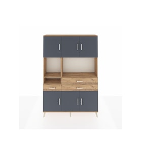 Arges Dolap 9 Raflı 3 Çekmeceli 6 Kapaklı 132x30x195 Çam-Antrasit/Çam