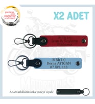 Biker Stiline Özel, İsim Plaka ve B+ Kan Grubu Yazılı Anlamlı Motor x2 Anahtarlık, Kırmızı-Mavi-Syh