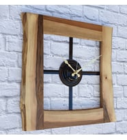 Markakanvas Doğal Ceviz Masif Ahşap,Metal Kare Duvar Saati 50x50cm