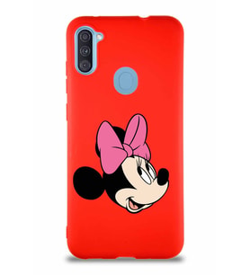 Samsung Galaxy A11 Soft Premier Kapak Minnie Mouse-A Tasarımlı Silikon Kılıf - Kırmızı (Şeffaf)