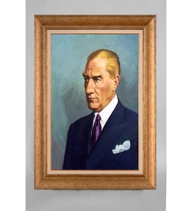 Altın Varaklı Paspartulu Çerçeveli Atatürk Tablo nt610