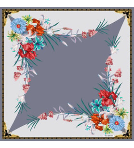 Çiçekli Desen Black Seri Twill Eşarp Eşarp Askısı ile Birlikte 90x90 cm Siyah So