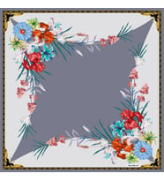 Çiçekli Desen Black Seri Twill Eşarp Eşarp Askısı ile Birlikte 90x90 cm Siyah So