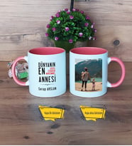 Anneler Günü Hediyesi Kupa Bardak Pembe Fotoğraflı Anneye Doğum Günü Hediyesi