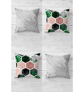 Balpeteği Desenli Yapraklı Gizli Fermuarlı Kırlent Kılıfı Koltuk Yastık Kılıfı Takım(4adet) (Pembe)
