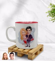 BK Gift Kişiye Özel Sevgililer Karikatürlü İçi Kırmızı Renkli Kupa Bardak Model 2
