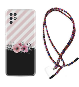 INFINIX Note 11 Pro Note 10 Hot 9 Play Kılıf Boyun Asklı Rasta Silikon Strip Pink Flowers 1396