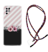 INFINIX Note 11 Pro Note 10 Hot 9 Play Kılıf Boyun Asklı Rasta Silikon Strip Pink Flowers 1396