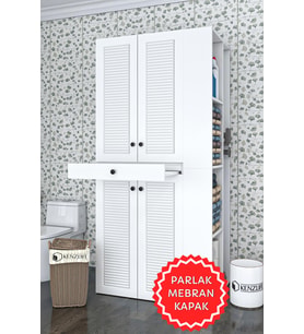 Kenzlife membran çamaşır-kurutma makinesi dolabı ahi evran sağ byzbyz panjur 187*090*60 mebran kapak MDF gövde (Beyaz-Gri)
