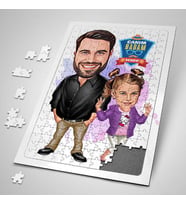Şık Baba ve Kızı Karikatürlü Puzzle