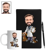 Kişiye Özel Veteriner Tasarımlı Karikatür Siyah Defter Kalem Kupa Seti 89