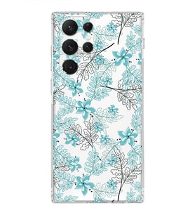 Samsung Galaxy S22 Ultra  Kamera Korumalı Kapak Floral Su Yeşili Tasarımlı  Şeffaf Kılıf