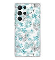 Samsung Galaxy S22 Ultra  Kamera Korumalı Kapak Floral Su Yeşili Tasarımlı  Şeffaf Kılıf