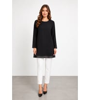 Kadın Şifon Uzun Kollu Tunik Bluz Y26-30392 - Siyah