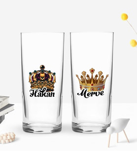 BK Gift Kişiye Özel İsimli DTF Kral Kraliçe Tasarımlı İkili Rakı Bardağı Seti, Arkadaşa Hediye, Sevgiliye Hediye