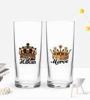 BK Gift Kişiye Özel İsimli DTF Kral Kraliçe Tasarımlı İkili Rakı Bardağı Seti, Arkadaşa Hediye, Sevgiliye Hediye