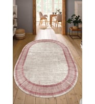 Dijital Baskılı Kaymaz Taban Yıkanabilir Oval Salon Halısı Mutfak Halısı Yolluk NDO-HT-668 (Pembe)