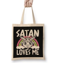 Satan Loves Me Baphomet Bez Çanta Uzun Saplı