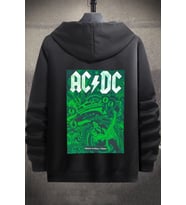 Unisex Ac Dc Baskılı Kapüşonlu Sweatshirt (Siyah)
