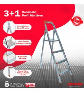 ASVERA - 3+1 Basamaklı Galvanizli Profil Merdiven - Ev - Bahçe - İş Yeri İçin Dayanıklı (Gri)