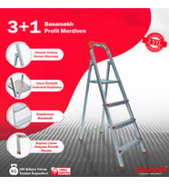ASVERA - 3+1 Basamaklı Galvanizli Profil Merdiven - Ev - Bahçe - İş Yeri İçin Dayanıklı (Gri)