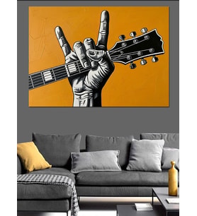 Rock El İşareti Gitar Dekoratif Kanvas - Mdf Ahşap Tablo