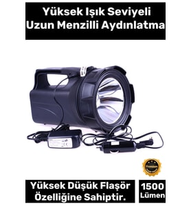 Premium 2 Modlu 1500 Lümen 500 Metre Menzilli Şarjlı Askılı Profesyonel 30 W Gücünde Avcı Feneri
