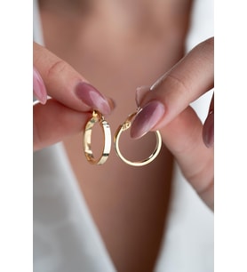 925 Ayar Gümüş Gold Kaplama Düz Sade 20 mm Halka Şarnel Küpe