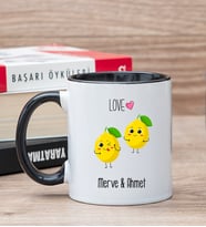 Kişiye Özel Sevimli Limonlar Siyah Kupa Bardak