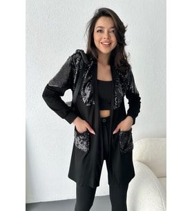 Omuz Detay Tasarım Hırka (Siyah)